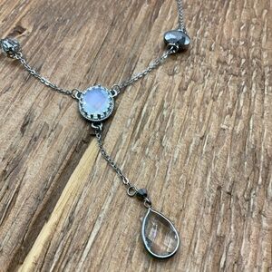 Ali-Khan New York Silver Tone Crystal Tear Drop Y Dangle Necklace